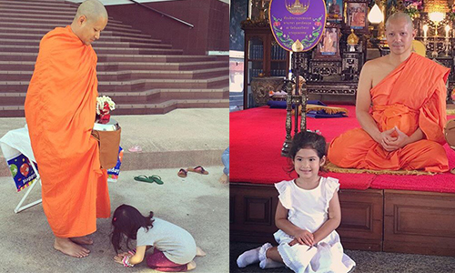 ภาพประทับใจ “น้องนาวา” ตักบาตรและก้มกราบ “หลวงพ่ออาร์ต”