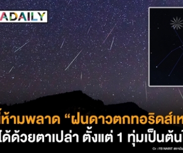 คืนนี้ห้ามพลาด “ฝนดาวตกทอริดส์เหนือ” ดูได้ด้วยตาเปล่า ตั้งแต่ 1 ทุ่มเป็นต้นไป